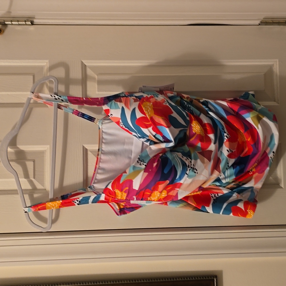 LIZ CLAIBORNE WOMENS TROPICAL TANKINI BATHING SUIT TOP WITH BUILT-IN BRA 24W